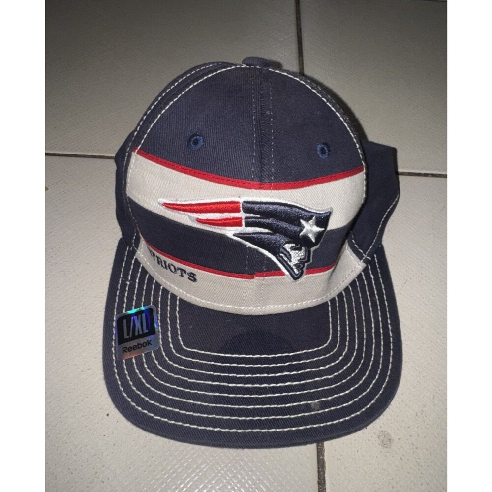 New England Patriots Cap Hat Navy Red White Stripe NFL Adjustable